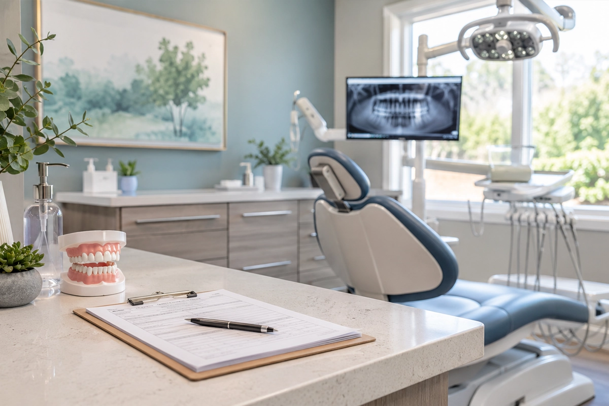 Modern dental consultation room prepared for a first dental visit